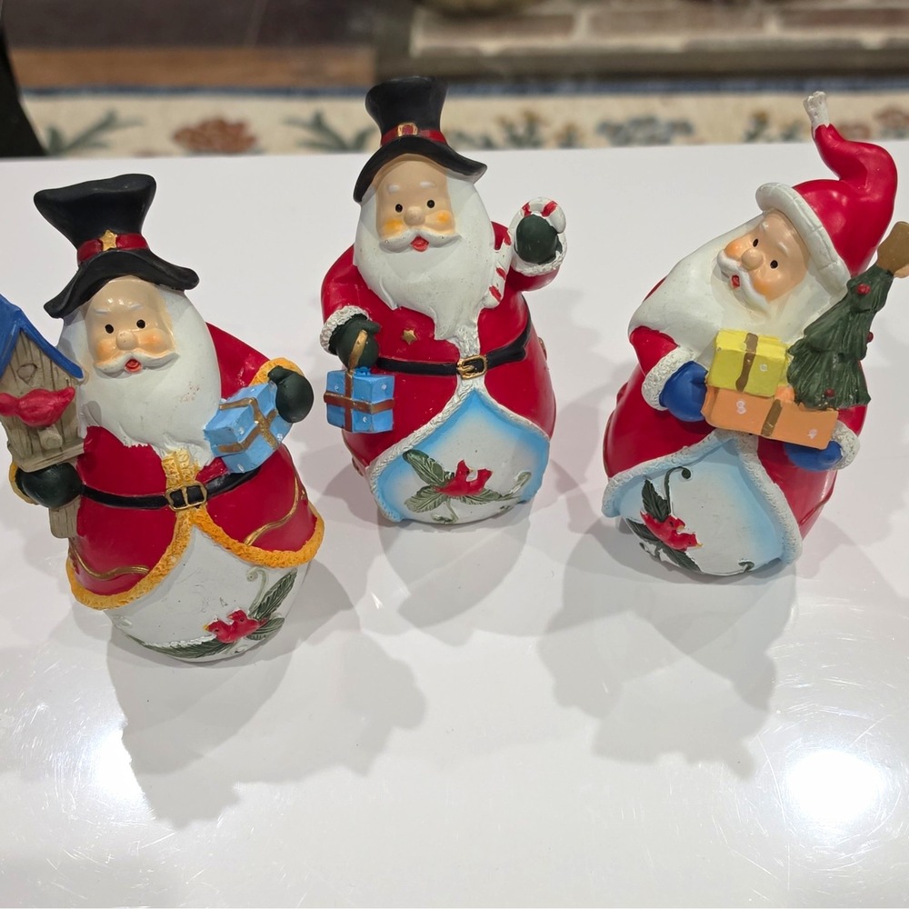 Hand Painted Santa Claus Resin Figurines Set of 3 different Santa's